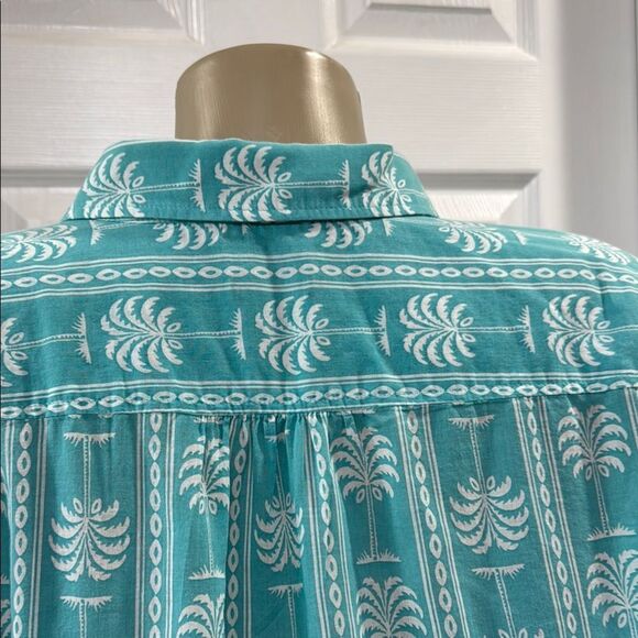 TALBOTS PALM PRINT SHIRT. AQUA. - Picture 7 of 8